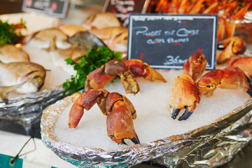 Fresh crab claws on farmer market