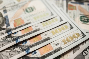 One Hundred Dollar Banknotes. Dollars Closeup Concept.