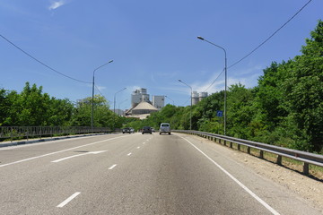 Fototapeta na wymiar Federal highway A146 . Entry to the village of Verkhnebakansky