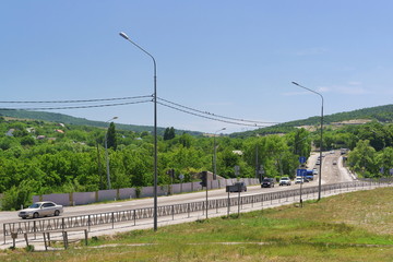 Fototapeta premium Federal road A146 near the village of Verkhnebakansky
