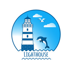 Lighthouse and dolphin vector