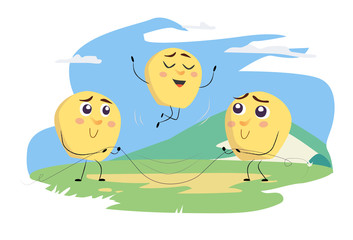 Yellow characters fun and playing. Summer fun