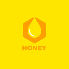 Honey logo. Yellow drop in orange honeycomb. Geometry modern logo for the branding.
