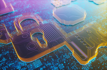 3D illustration. Digital embossed padlock, digital security image concept.