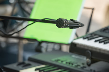 Live music microphone with blurry background 
