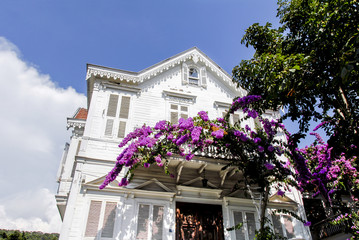 Fototapeta na wymiar Istanbul, Turkey, 3 August 2012: White Mansion at Buyukada, Princes Islands district of Istanbul
