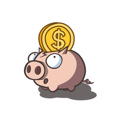 Amusing piggy bank with a coin