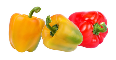 Fresh sweet pepper red and yellow bell isolated on white background with clipping path