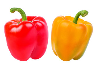 Fresh sweet pepper red and yellow bell isolated on white background with clipping path