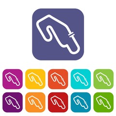 Race circuit icons set vector illustration in flat style in colors red, blue, green, and other