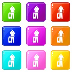 Arabic man icons of 9 color set isolated vector illustration