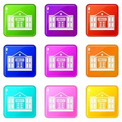Embassy icons of 9 color set isolated vector illustration