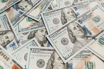 American Dollars Cash Money. One Hundred Dollar Banknotes.