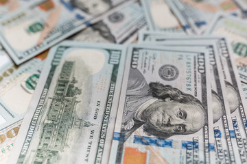 American Dollars Cash Money. One Hundred Dollar Banknotes.