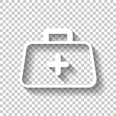 first-aid kit, outline symbol. White icon with shadow on transpa