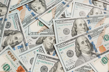 American Dollars Cash Money. One Hundred Dollar Banknotes.