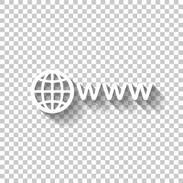symbol of internet with globe and www. White icon with shadow on