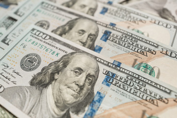 One Hundred Dollar Banknotes. Dollars Closeup Concept.