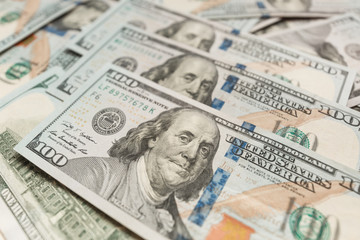 One Hundred Dollar Banknotes. Dollars Closeup Concept.