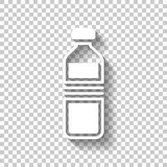 bottle of water, simple icon. White icon with shadow on transpar