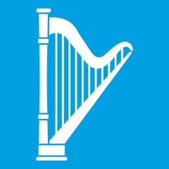 Harp icon white isolated on blue background vector illustration