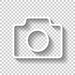 Photo camera, linear symbol with thin outline, simple icon. Whit