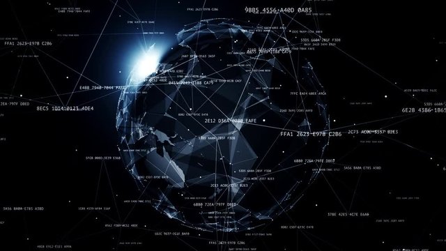 Global network connections. Connecting hashes around the world, communication in social media, 4K seamless loop animation.