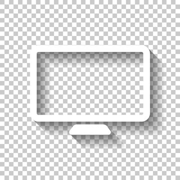 Computer monitor or modern TV. Simple icon. White icon with shad