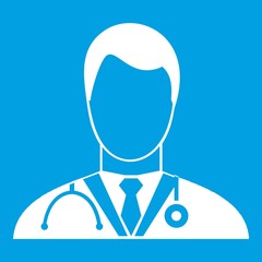 Doctor icon white isolated on blue background vector illustration