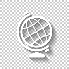 Simple globe symbol. Linear icon. White icon with shadow on tran