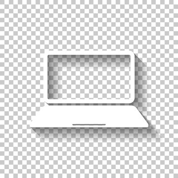 Laptop or notebook computer icon. White icon with shadow on tran