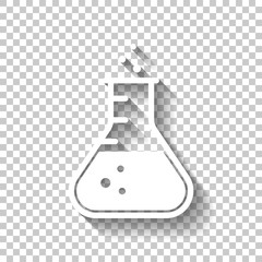 Medical test tube icon. White icon with shadow on transparent ba