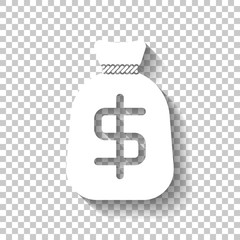 Money bag with dollar. Full moneybag icon. White icon with shado