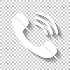 Ringing phone icon. Retro symbol. White icon with shadow on tran