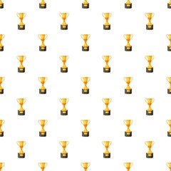 Golden trophy cup pattern seamless repeat in cartoon style vector illustration