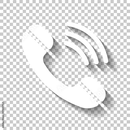 "Ringing phone icon. Retro symbol. White icon with shadow ...
