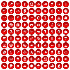 100 research icons set in red circle isolated on white vector illustration