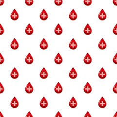 Red drop of blood with cross pattern seamless repeat in cartoon style vector illustration