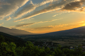 Amazing Sunset Landscape of Petrich Valley from Belasitsa Mountain, Blagoevgrad Region, Bulgaria