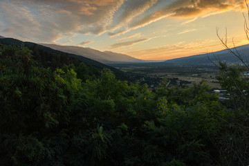 Fototapeta na wymiar Amazing Sunset Landscape of Petrich Valley from Belasitsa Mountain, Blagoevgrad Region, Bulgaria