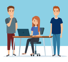 Obraz premium group of young people in the workplace avatars vector illustration design