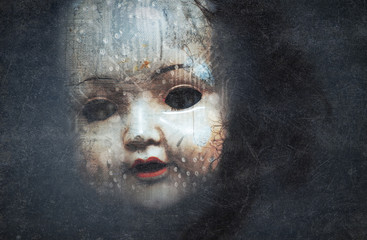 Creepy doll face, cyberpunk style