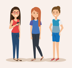 Obraz premium young girls avatars characters vector illustration design