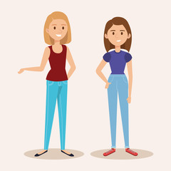 young girls avatars characters vector illustration design