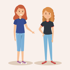young girls avatars characters vector illustration design