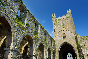 Jerpoint Abbey, a ruined Cistercian abbey, located near Thomastown, County Kilkenny, Ireland.