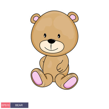 Hand drawn vector illustration of a cute funny bear. Isolated objects on white background. Design concept 
for children t-shirt.