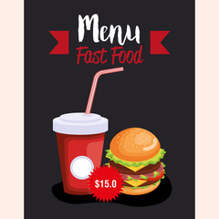 delicious big burger fast food menu card vector illustration design