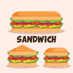 delicious sandwich fast food set icons vector illustration design