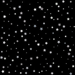 Silver stars falling from the sky on black background. Abstract Background. Glitter pattern for banner. Vector illustration.